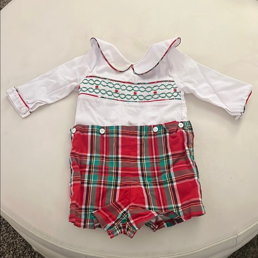 Plaid Baby Romper with White Top